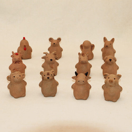 手工土陶泥 纯土生肖摆件 土生肖挂件 陶艺泥塑摆件 十二生肖泥塑