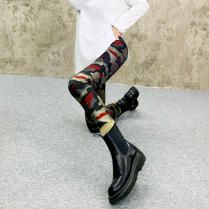 加厚打底裤女外穿裤子弹力显瘦小脚裤欧洲站迷彩个性九分裤紧身裤