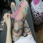 子九分裤 彩色打底裤 波西米亚花色紧身裤 夏季 女外穿轻薄网纱弹力裤