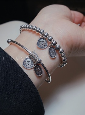 虎年招财纳福纯银弹力绳手镯手链