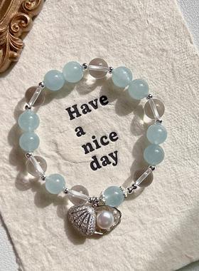 白水晶海蓝宝百搭手链