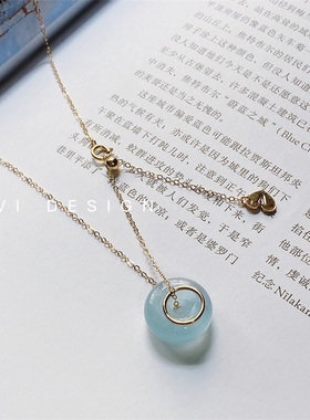 14K包金海蓝宝小平安扣幸运项链