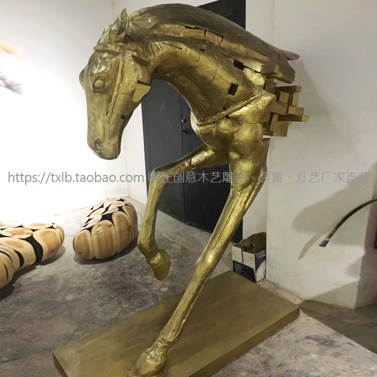 创意原创设计现代极简抽象木作半身马马头雕塑花园林景观造景摆件