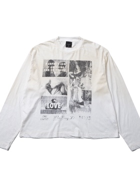 WENFENG LI 25FW 150克轻薄柔软亚麻棉水洗脏染「爱恋」印花T恤