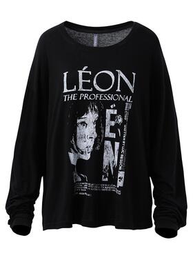 WENFENG LI 澳洲进口天丝羊毛短宽「杀手不太冷」印花弯刀长袖t恤