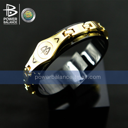 霸能纯钛负离子镀18K金手链 POWERBALANCE 纯钛亮金S款手环
