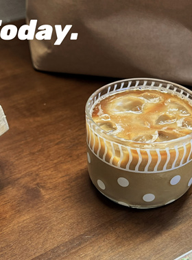 ins风可爱点点印花耐热玻璃杯日式咖啡杯手绘插图简约杯