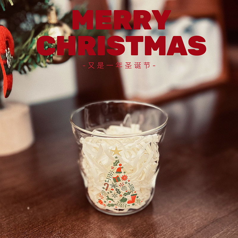 simple原创圣诞礼物高硼硅玻璃杯圣诞树咖啡杯耐热牛奶杯