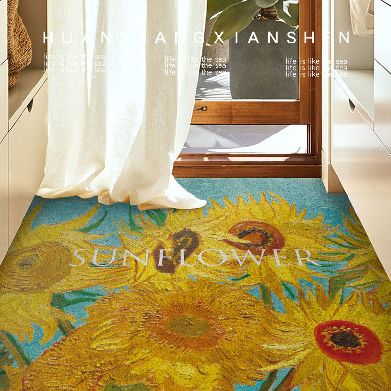 梵高向日葵地垫丝圈入户门地毯门垫进门玄关厨房防滑脚垫家用定制,居家布艺,家用脚垫,淘宝优惠券,粉丝福利购,淘宝优惠卷