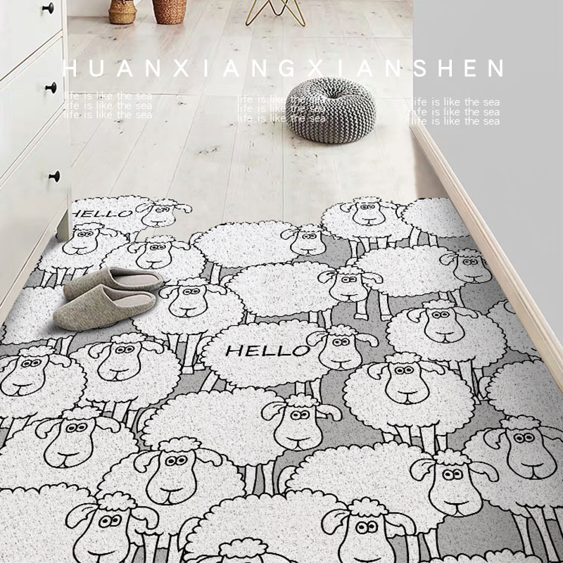 卡通羊入户门丝圈地垫玄关可裁剪