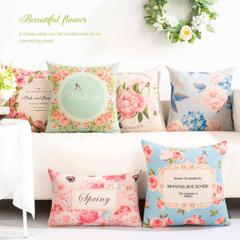 花朵ins棉麻清新文艺沙发抱枕