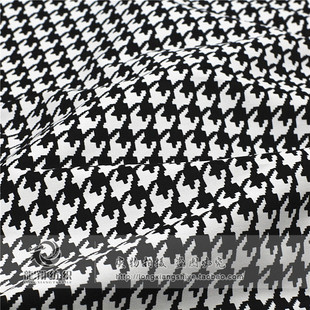经典黑白格千鸟格印花布料弹力棉布英伦风格条纹格子服装布