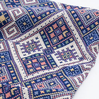 民族风编织格子提花布料