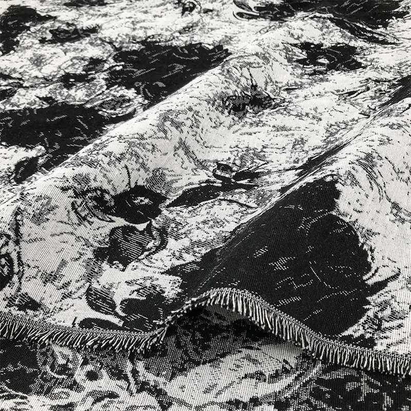 网红复古油画提花布料连衣裙服装