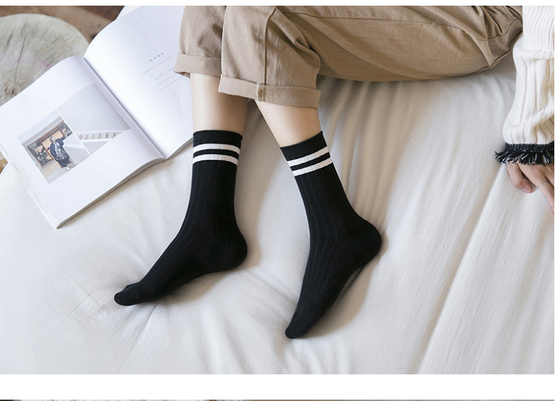 双针中筒全棉堆堆袜