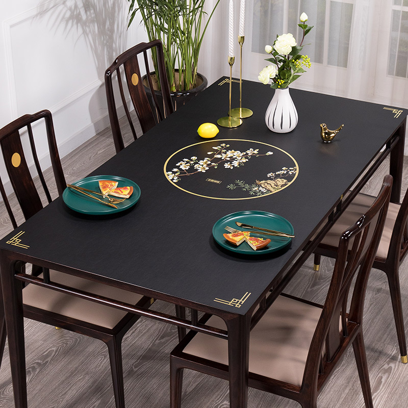 新中式皮革桌垫桌布防水防油免洗6211中国风餐桌布茶几垫布定制