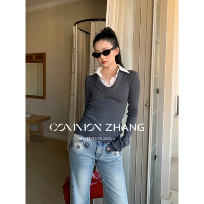 CZ ZHANG秋冬假两件衬衫领羊毛针织衫女修身百搭休闲毛衣B45261