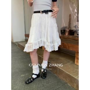 裙子松烟覆雪浪漫蕾丝提花拼接高腰不规则半身裙 新款 ZHANG夏装