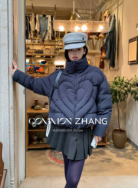CZ ZHANG冬国标90白鸭绒短款高领羽绒服女保暖爱心面包服 B48161