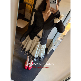 裙子俏皮软语撞色拼接高腰百搭A字蛋糕半身裙 新款 ZHANG夏装