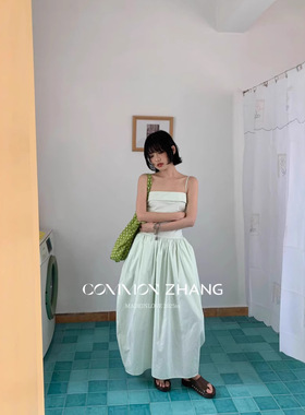 CZ ZHANG夏季多色薄荷曼巴风系带收腰显瘦吊带花苞连衣裙女B26925