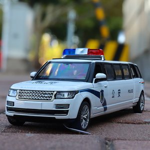 路虎加长款合金汽车模型特警车回力声光玩具车东风猛士公安警察车