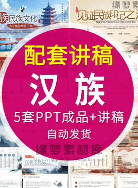 古风中国汉族传统文化服饰美食建筑习俗宣传教育课件动态ppt模板