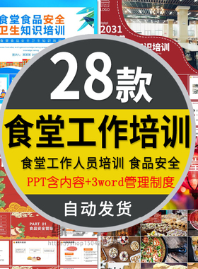 学校食堂工作人员指导PPT模板幼儿园中小学生餐饮食品安全卫生wps