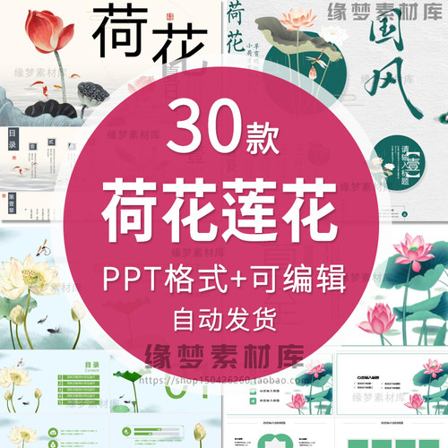 素雅清新荷花莲花PPT模板教师教学说课件语文工作通用荷塘月色