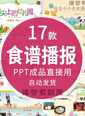 幼儿园小班中班大班餐前早餐午餐晚餐食谱食材播报ppt模板模版wps
