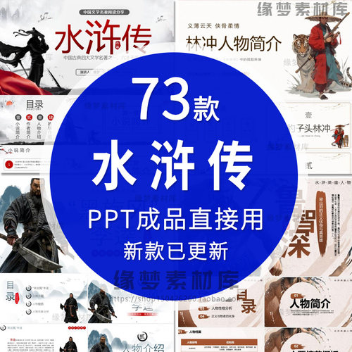 中国古典文学小说四大名著水浒传人物介绍读书阅读PPT模板课件