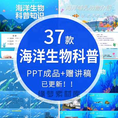 海洋生物动物知识科普PPT模板卡通儿童班会教学课件知识分享素材