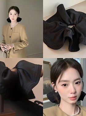 超大号黑色布艺发饰赵露思同款氛围感显脸小高级感扇面裙摆大发圈
