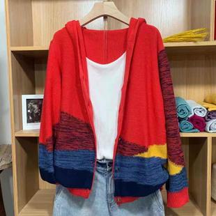 过年红本命年红毛衣100%纯棉不起球不掉色宽松休闲文艺范连帽外套