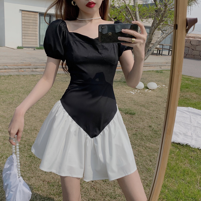 Real price design irregular stitching dress