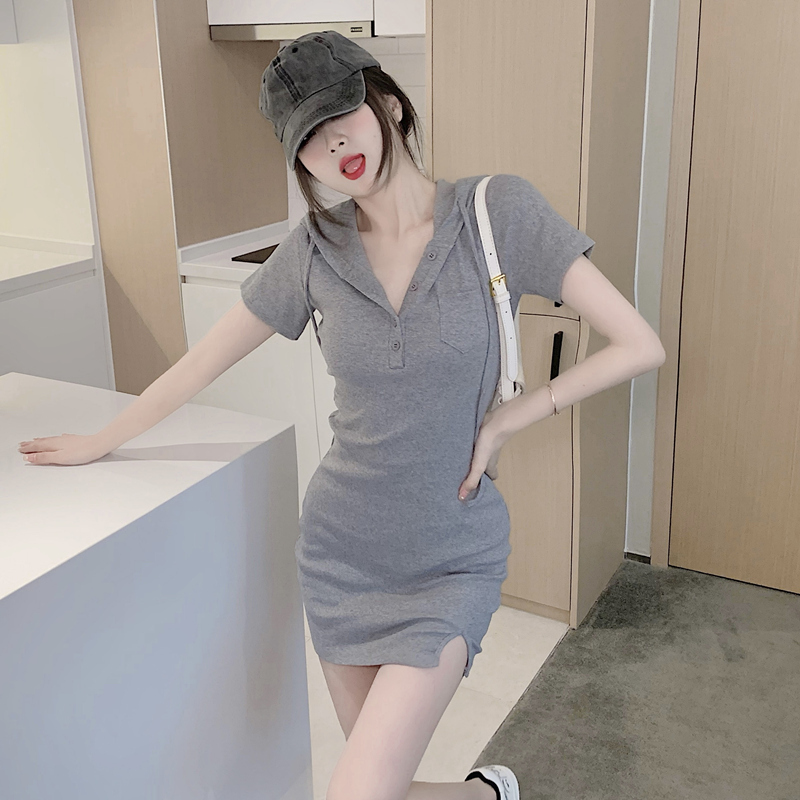 Real price Hooded Dress with slit and buttock