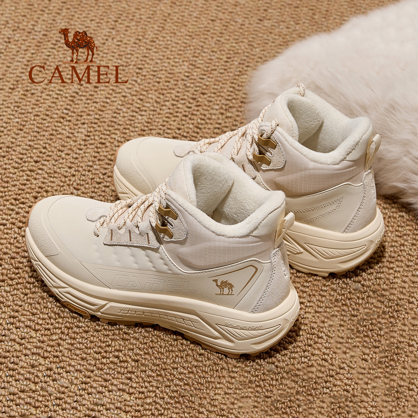 骆驼远空运动鞋女款2025秋冬新款高帮户外休闲鞋加绒保暖增高女鞋