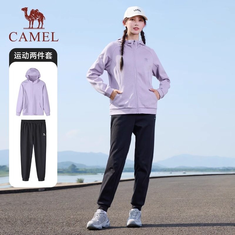 骆驼女装套装女2025春季新款连帽外套夹克上衣运动跑步裤子男