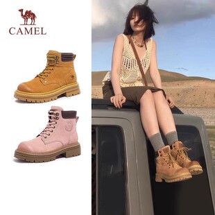 靴子户外徒步登山鞋 英伦大黄靴短靴工装 新款 骆驼马丁靴女2025冬季