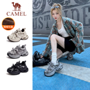 【银际】骆驼老爹鞋2025年秋季加绒厚底增高休闲鞋银色跑步运动鞋