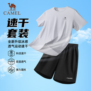 父亲礼物骆驼t恤套装男士26短袖运动服夏季冰丝休闲短裤爸爸套装