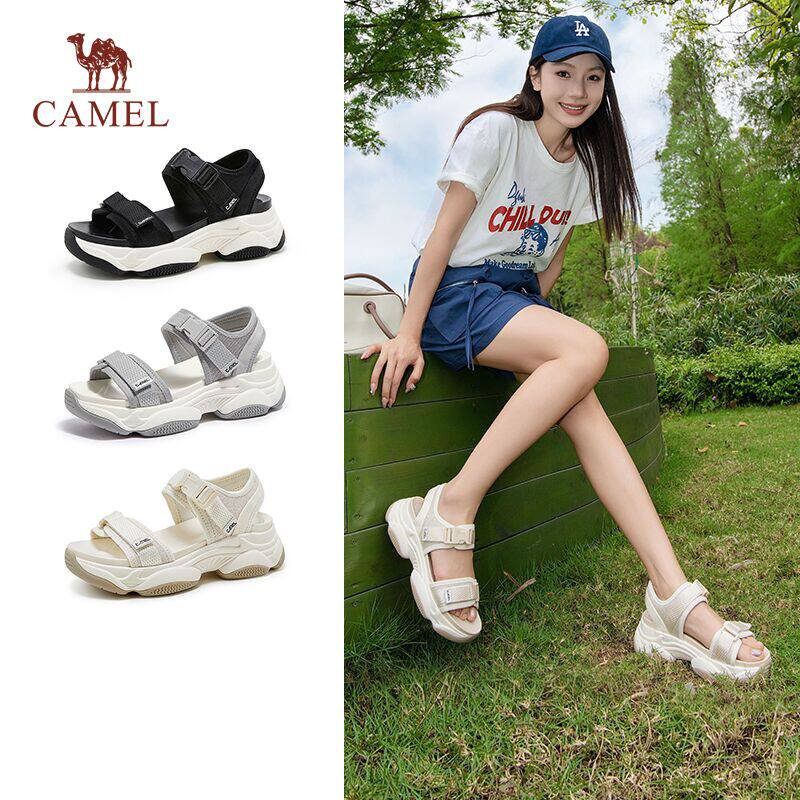骆驼女鞋2026夏季新款厚底增高松糕沙滩魔术贴休闲外穿运动凉鞋女