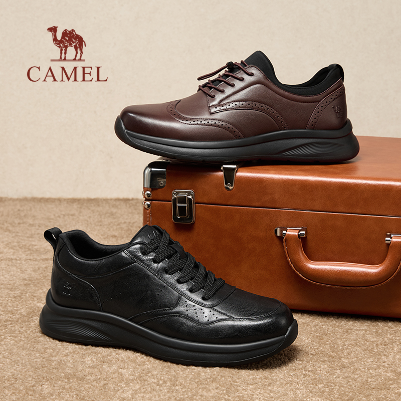 骆驼男鞋2025冬季新款商务软底公务真皮运动皮鞋男款爸爸休闲鞋男