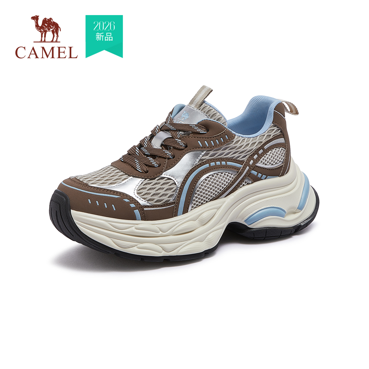 骆驼女鞋2026年春季新款厚底老爹鞋百搭休闲拼色运动鞋增高女款