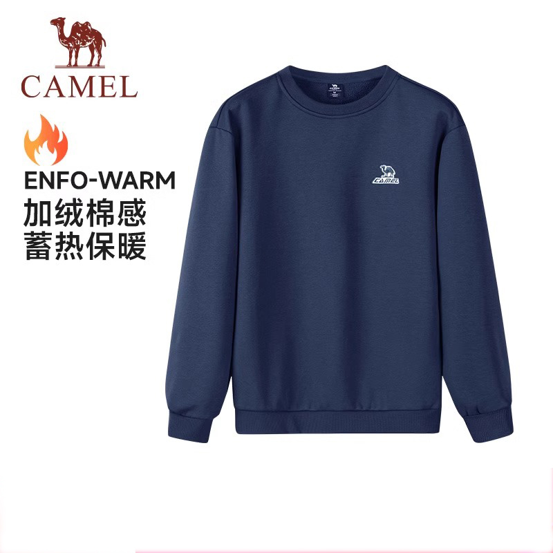 骆驼加绒情侣宽松长袖T恤上衣女