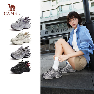 新款 骆驼银月3代老爹鞋 厚底增高银色休闲复古女 迪丽热巴同款