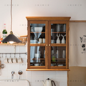 餐柜吊柜 小满北欧中古 玻璃咖啡柜 壁挂柜 陈列柜 柚木复古家具