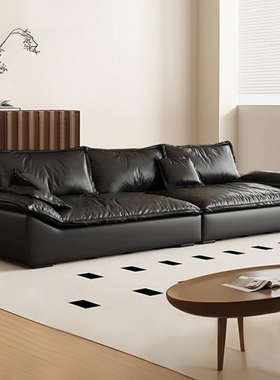 帆船沙发客厅小户型家用直排超宽坐深意式极简黑色沙发轻奢风沙发
