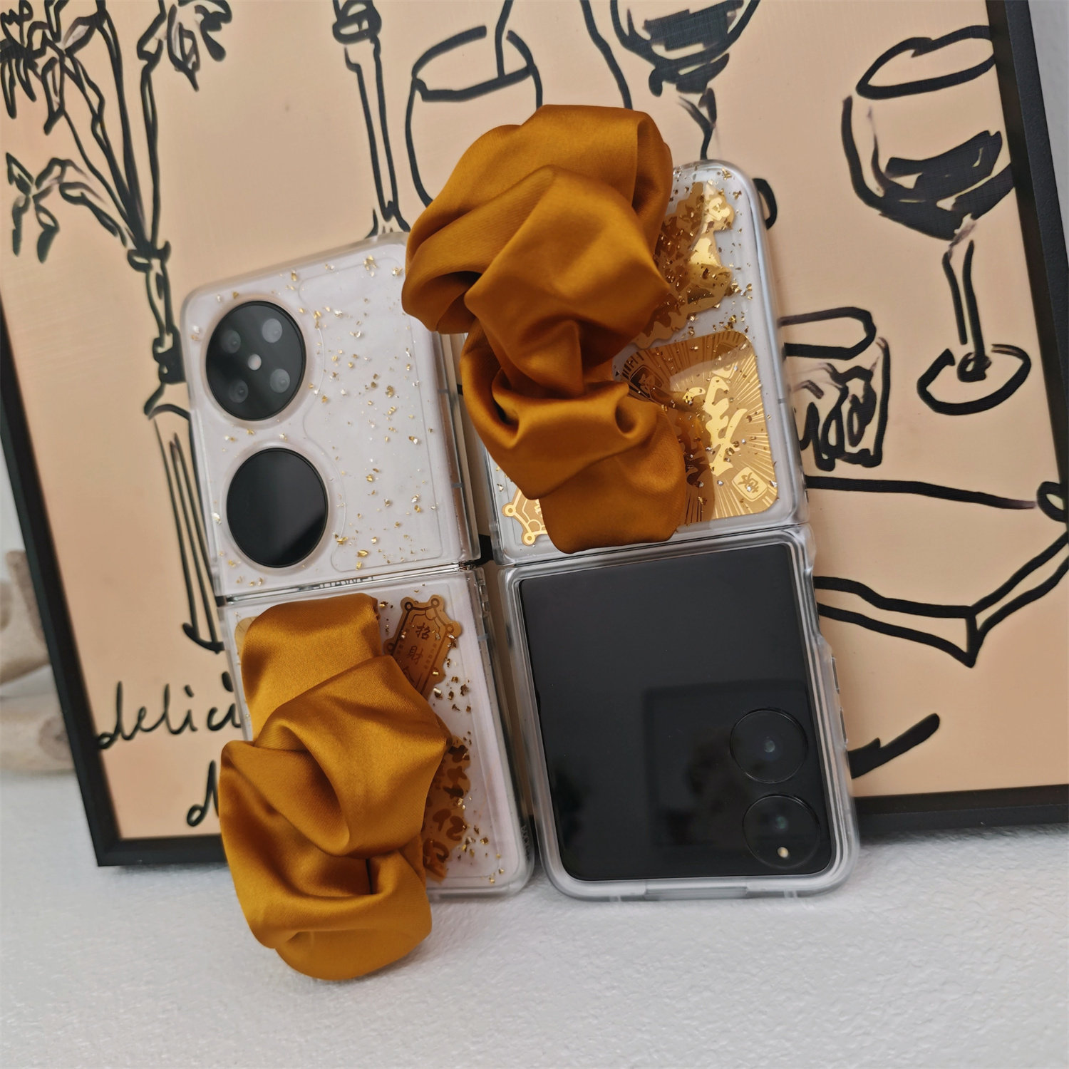 透明金箔丝巾腕带适用小米mixflip2手机壳pocket2华为