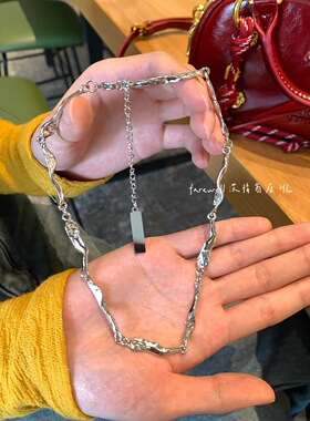 欧美ins不规则纹理金属项链女小众设计感锁骨辣妹款